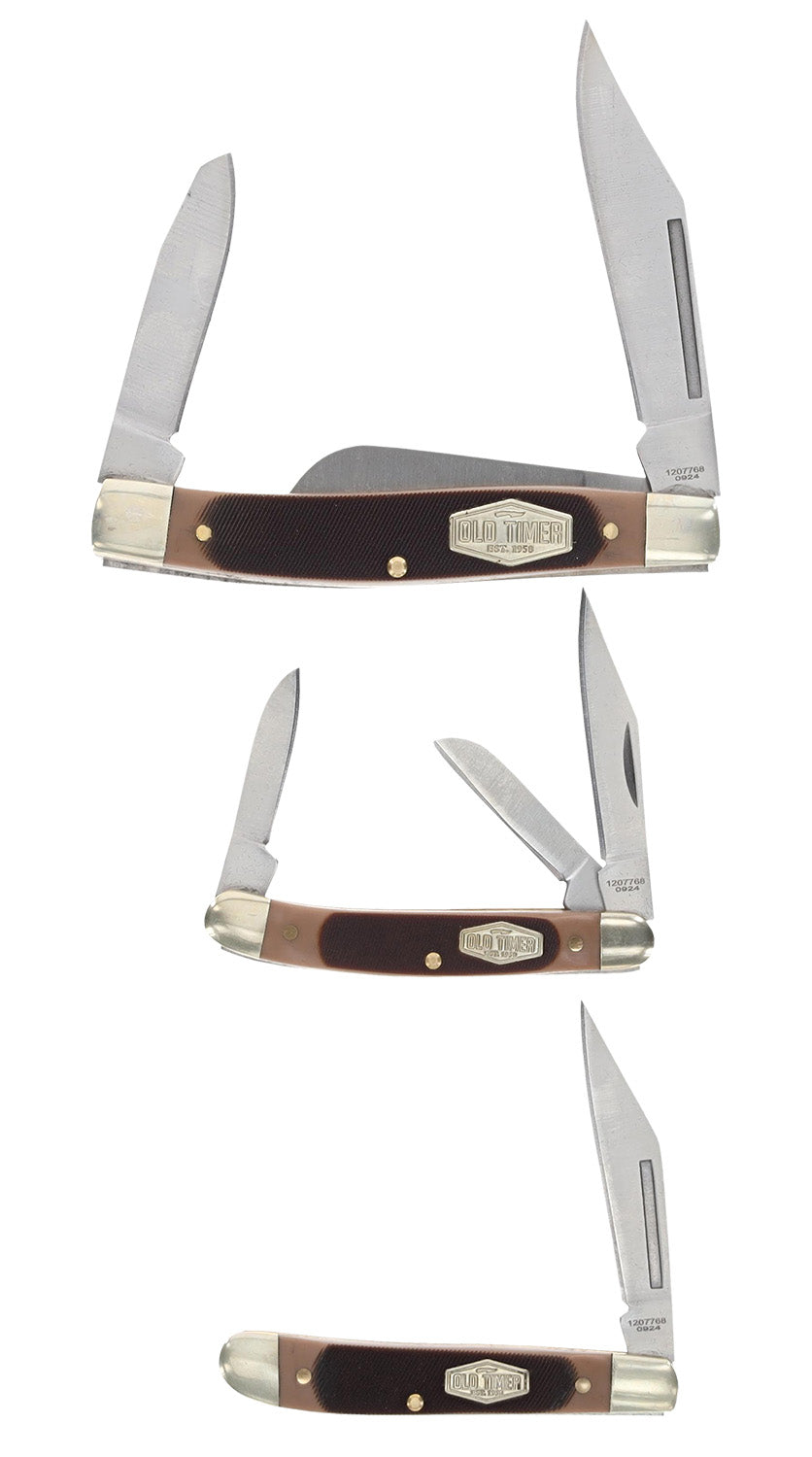 Old Timer Q4 Combo Folding Pocket Knife Satin Stainless Steel Blade with Polymer Handle