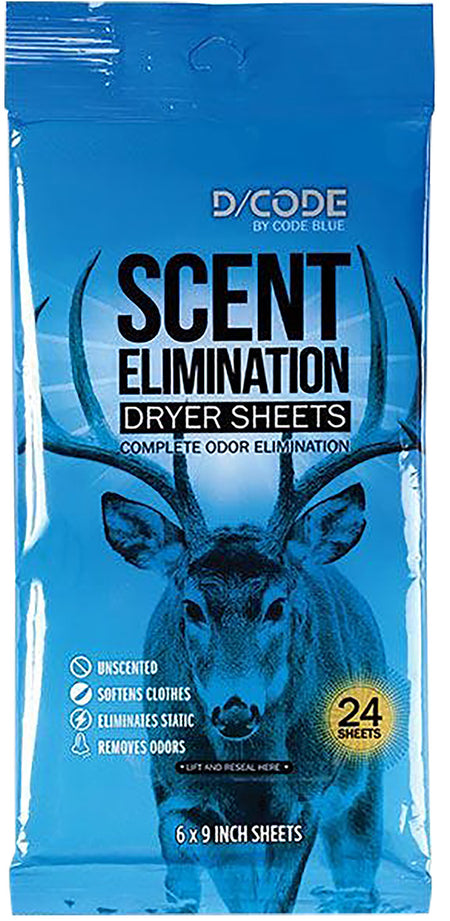 Code Blue OA1319 Unscented Hunting Scent Eliminator Dryer Sheets 24-Pack