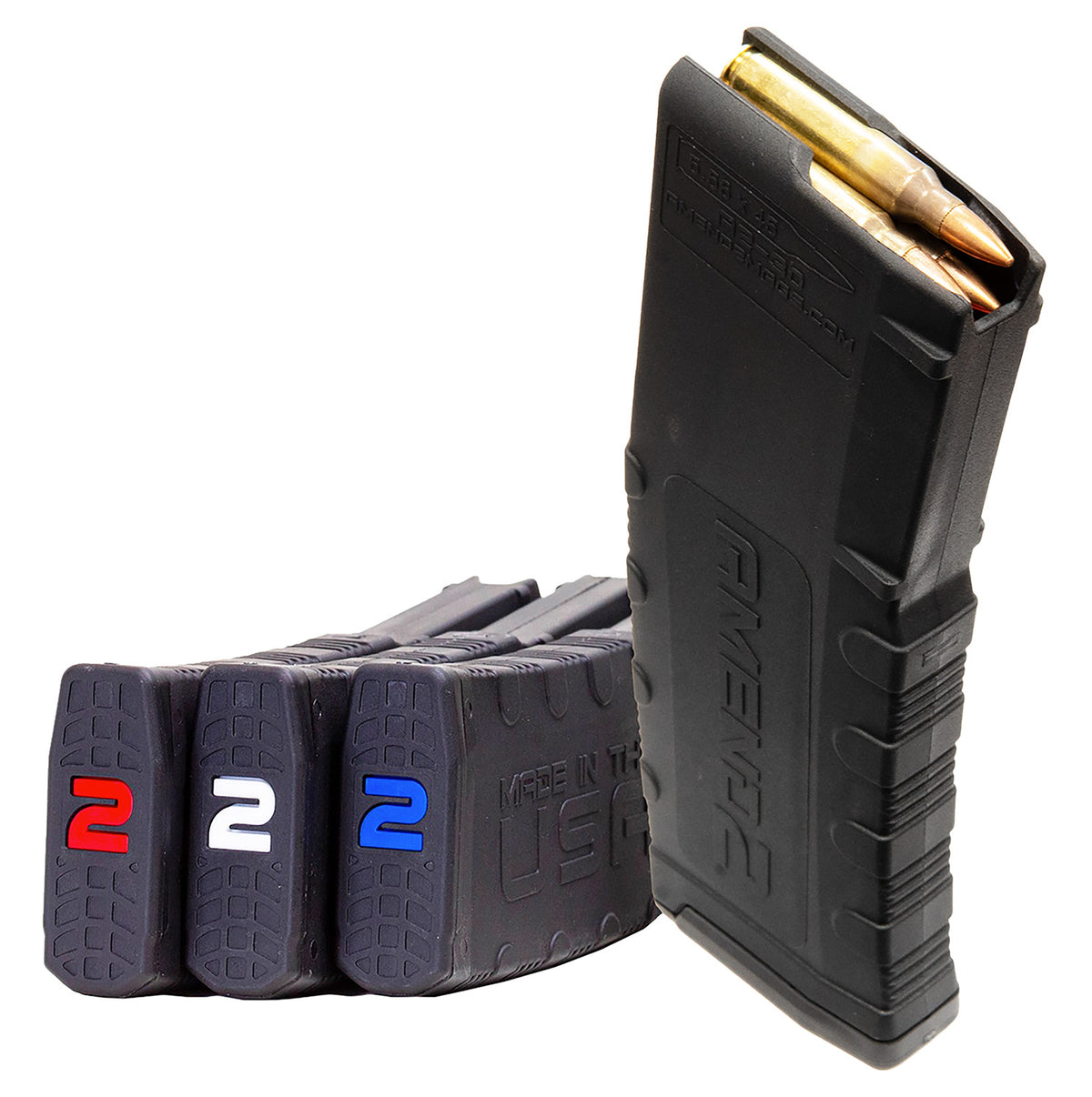 Amend2 3-Pack MOD-2 30rd 5.56x45 NATO AR-15 Magazines Red/White/Blue Polymer