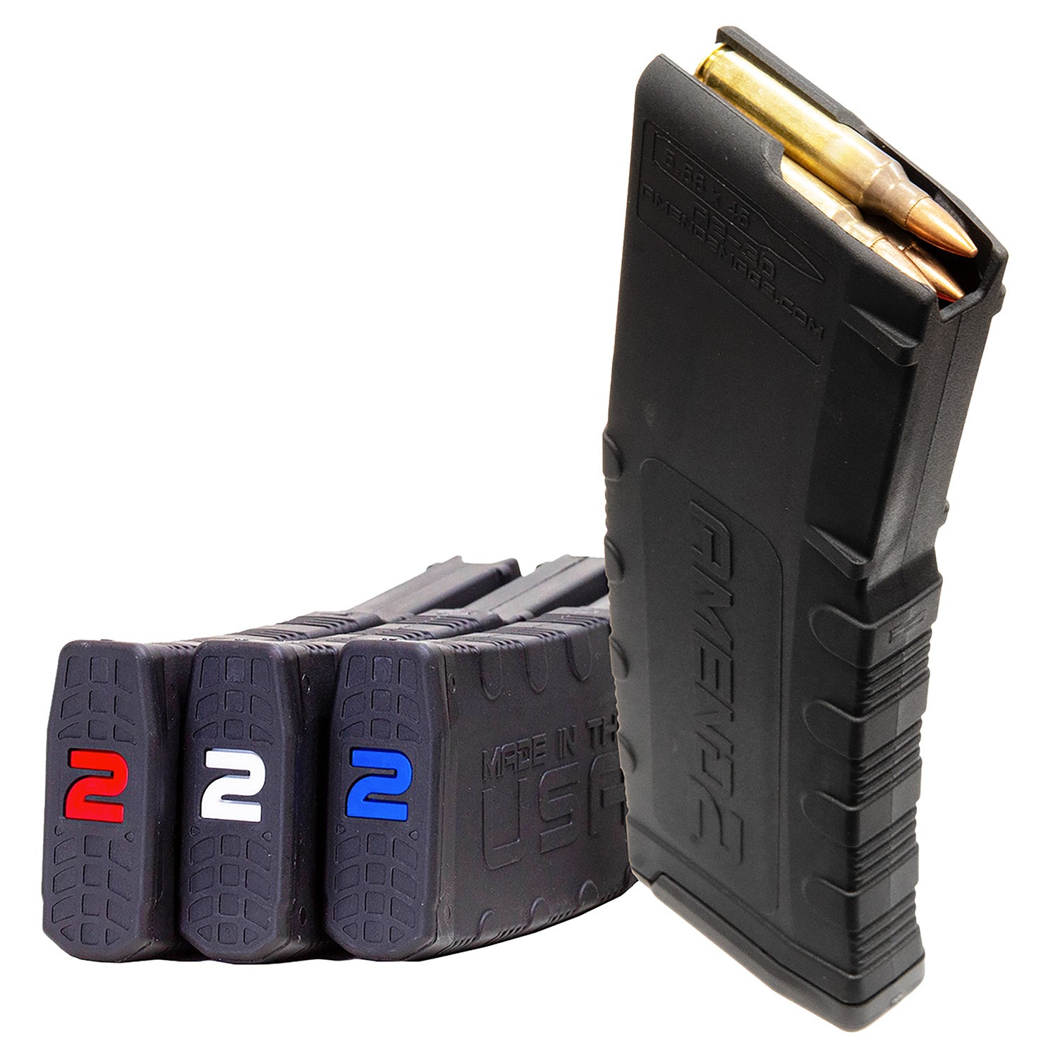 Amend2 3-Pack MOD-2 30rd 5.56x45 NATO AR-15 Magazines Red/White/Blue Polymer
