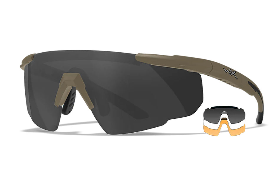 Wiley X 308T Saber Advanced Interchangeable Lens Safety Glasses Matte Tan Polycarbonate Frame