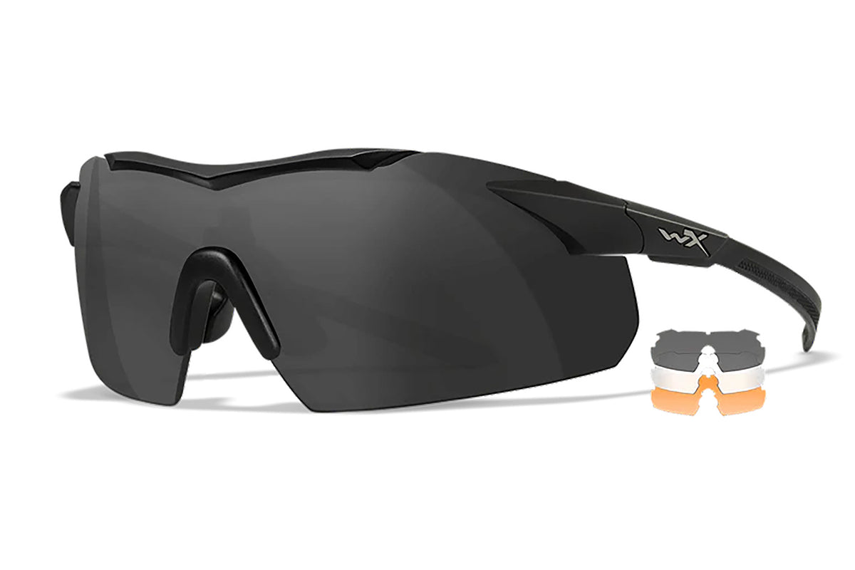 Wiley X 3552 Vapor Safety Glasses Comm Temples Smoke Gray Clear Light Rust Lens Matte Black Frame