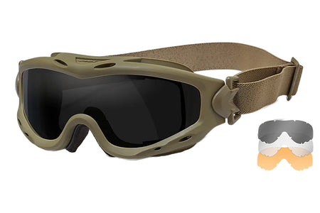 Wiley X SP293T Spear Ballistic Goggles Smoke Gray Clear Light Rust Lens Tan Frame
