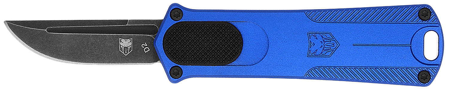 CobraTec Knives CALI952BLUDNS CA Compliant 952 OTF 1.75" Plain D2 Steel Drop Point Blade Blue Aluminum Handle