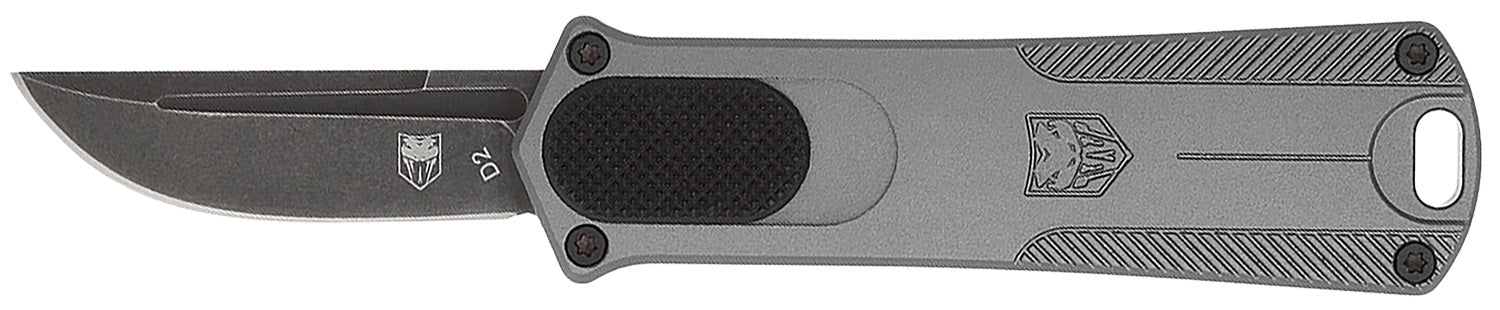CobraTec Knives CALI952GRYDNS CA Compliant 952 OTF 1.75" Plain D2 Steel Drop Point Blade Gray Aluminum Handle