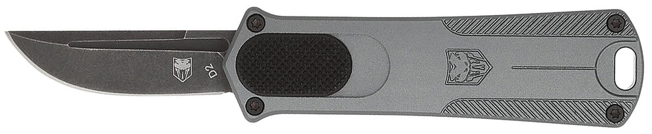 CobraTec Knives CALI952GRYDNS CA Compliant 952 OTF 1.75" Plain D2 Steel Drop Point Blade Gray Aluminum Handle