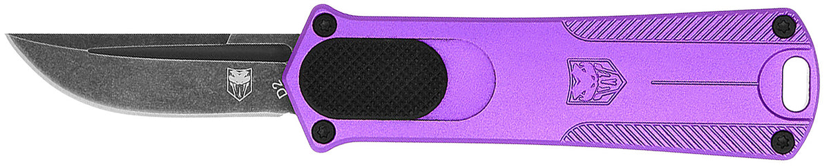CobraTec Knives CALI952PURDNS CA Compliant 952 OTF 1.75" Plain D2 Steel Drop Point Blade Purple Aluminum Handle