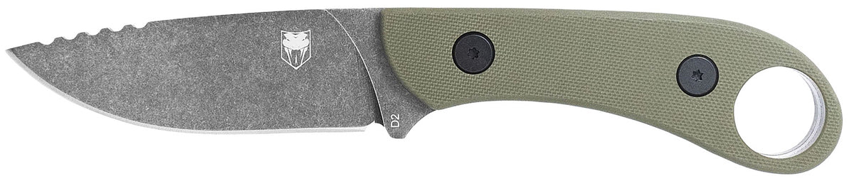 CobraTec SD2DNSODGGEN2 Skinner Gen II Fixed Plain Stonewashed D2 Steel Blade OD Green G10 Scales w/Finger Ring Includes Kydex Sheath