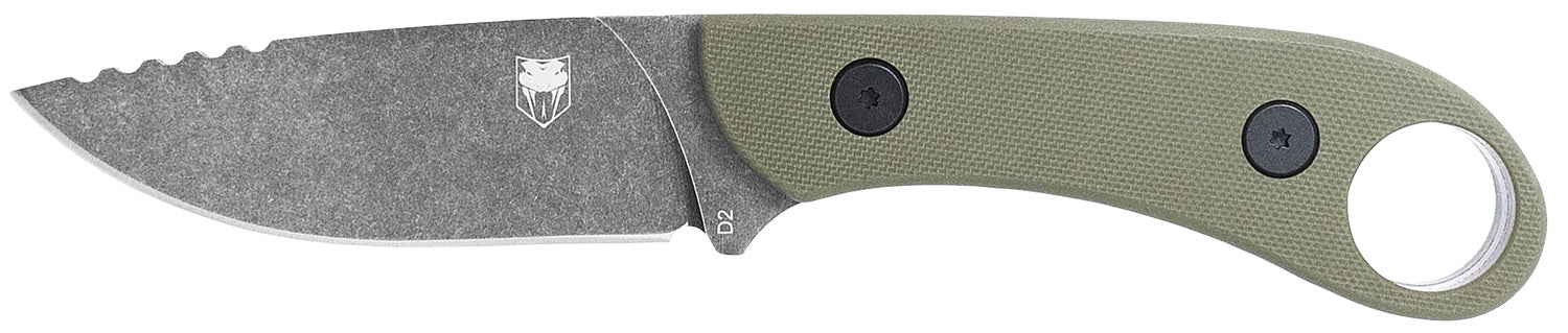 CobraTec SD2DNSODGGEN2 Skinner Gen II Fixed Plain Stonewashed D2 Steel Blade OD Green G10 Scales w/Finger Ring Includes Kydex Sheath