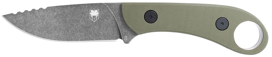 CobraTec SD2DNSODGGEN2 Skinner Gen II Fixed Plain Stonewashed D2 Steel Blade OD Green G10 Scales w/Finger Ring Includes Kydex Sheath