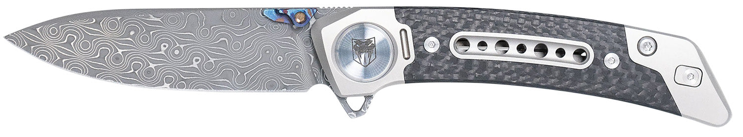 CobraTec Emperor 3" Folding Plain Damascus VG-10 SS Blade, Titanium Frame Lock with Genuine Carbon Fiber Insert Handle
