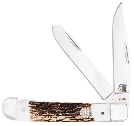 CobraTec CTTDTRPSTAG Traditional Trapper Pocket Knife Two VG-10 SS Blades, Genuine Stag Handle Scales 4.44"