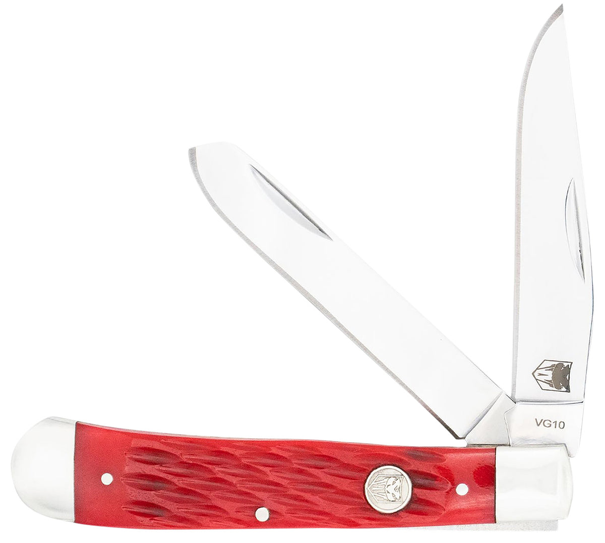 CobraTec CTTDTRPREDBN Traditional Trapper Pocket Knife Two VG-10 SS Blades, Red Bone Handle Scales 4.44"