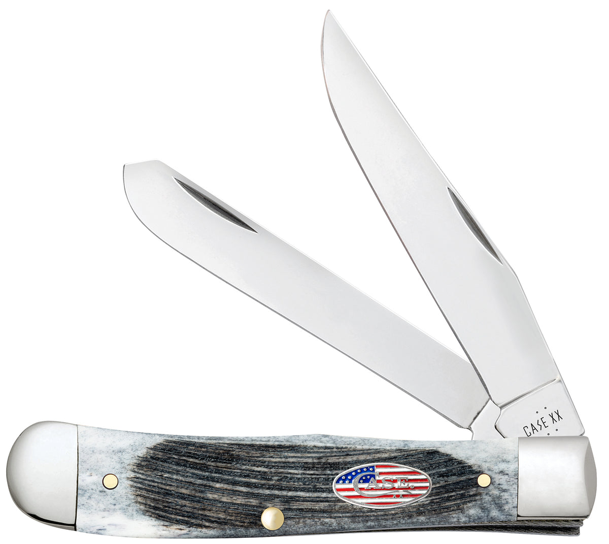 Case 53060 Trapper Stars & Stripes Two-Blade Folding Knife, Gray Bone Handle with American Flag Shield