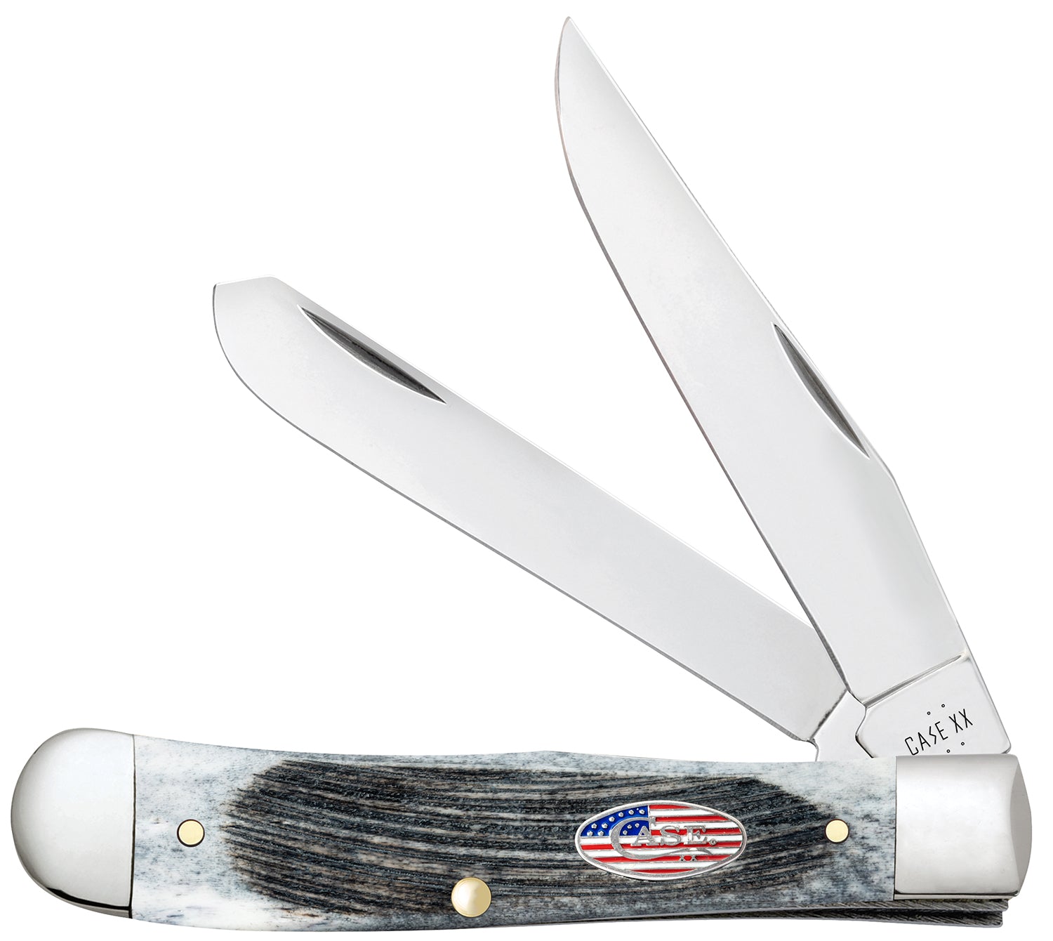 Case 53060 Trapper Stars & Stripes Two-Blade Folding Knife, Gray Bone Handle with American Flag Shield