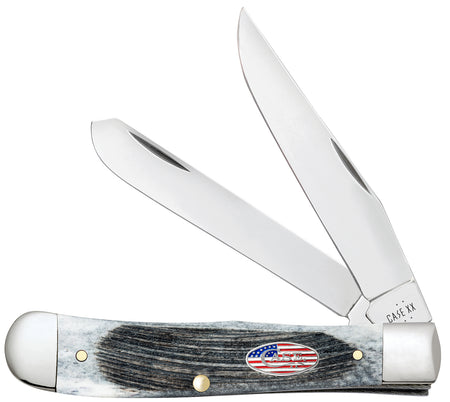 Case 53060 Trapper Stars & Stripes Two-Blade Folding Knife, Gray Bone Handle with American Flag Shield
