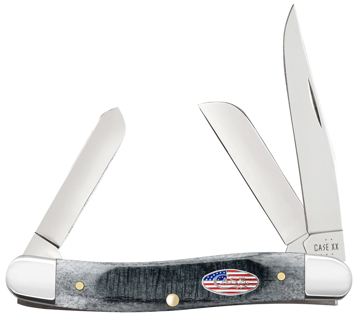 Case 53061 Stockman Stars & Stripes Folding Pocket Knife, Tru-Sharp SS Blades, Sawcut Jig Gray Bone Handle