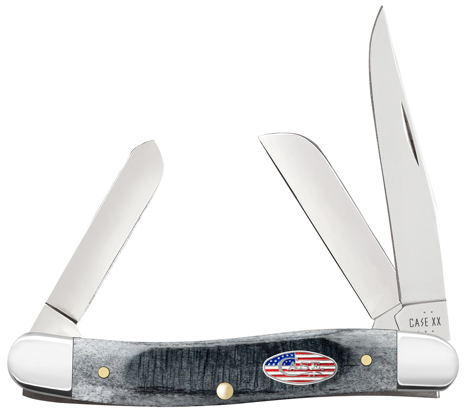 Case 53061 Stockman Stars & Stripes Folding Pocket Knife, Tru-Sharp SS Blades, Sawcut Jig Gray Bone Handle