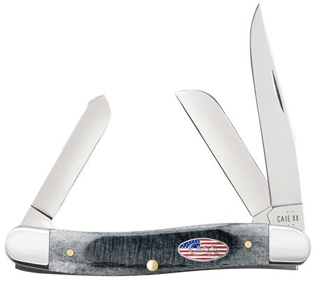 Case 53061 Stockman Stars & Stripes Folding Pocket Knife, Tru-Sharp SS Blades, Sawcut Jig Gray Bone Handle