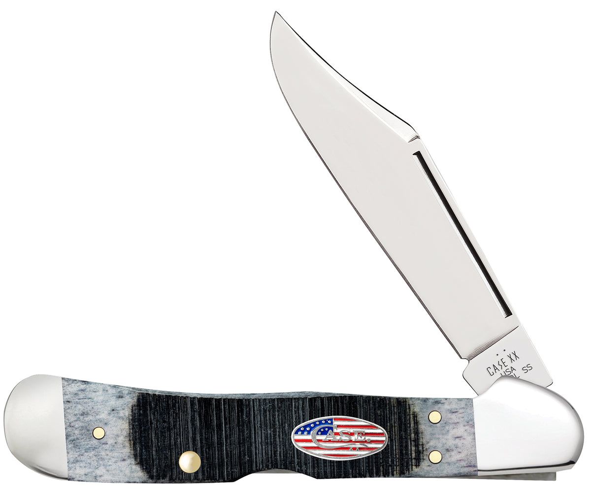 Case 53063 CopperLock Stars & Stripes Pocket Knife, 2.99" Wharncliffe Tru-Sharp SS Blade, Sawcut Jig Gray Bone Handle