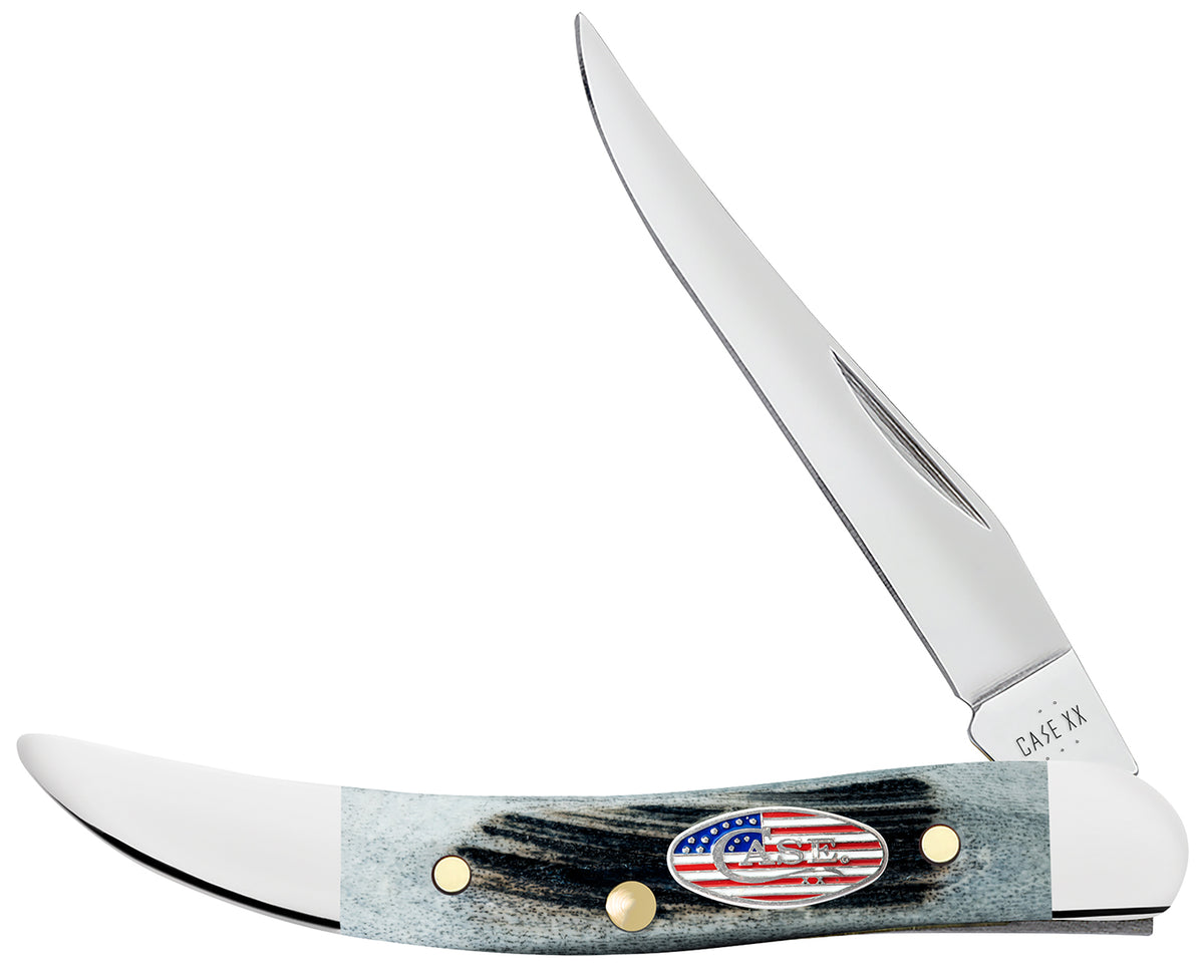 Case 53064 Texas Toothpick Stars & Stripes Pocket Knife, 2.25" Clip Point Blade, Gray Bone Handle with American Flag Shield