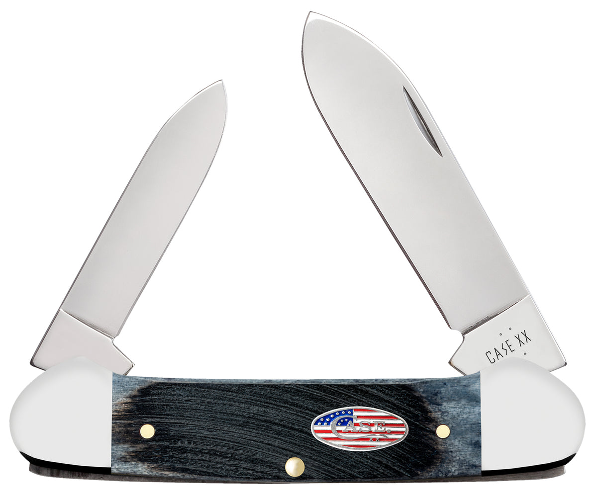 Case 53065 Canoe Stars & Stripes Pocket Knife, 2.60" Spear/1.97" Pen Tru-Sharp SS Blades, Gray Bone Handle