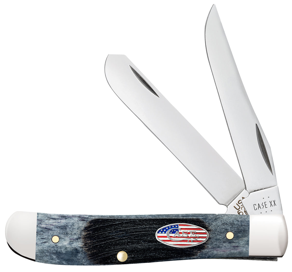 Case 53066 Mini Trapper Stars & Stripes Two-Blade Folding Knife, Mirror Polished Carbon Steel, Gray Bone Handle