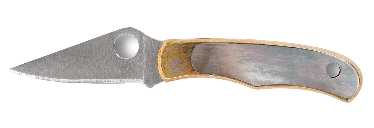 Spyderco C133AP Bug 1.25" Folding Plain Stonewashed 12C27 Sandvik Blade with Abalone and Nickel Handle