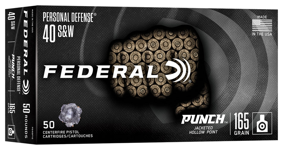Federal .40 S&W PUNCH 165 grain Jacketed Hollow Point ammunition