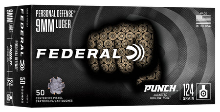 Federal 9mm Luger / Parabellum PUNCH 124 grain Jacketed Hollow Point ammunition
