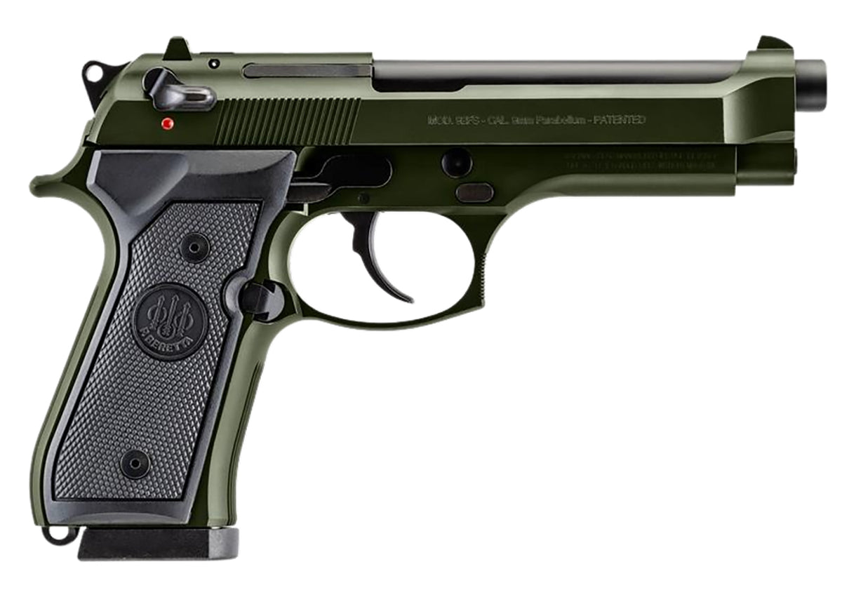 Beretta USA J92F300GR15 92FS Full Size Frame 9mm Luger 15+1 4.90" Black Steel Barrel, OD Green Cerakote Serrated Slide, OD Green Cerakote Aluminum Frame w/Beavertail, Black Textured Grip