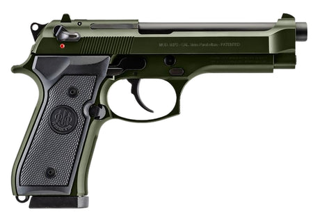 Beretta USA J92F300GR10 92FS Full Size Frame 9mm Luger 10+1 4.90" Black Steel Barrel, OD Green Cerakote Serrated Slide, OD Green Cerakote Aluminum Frame w/Beavertail, Black Textured Grip