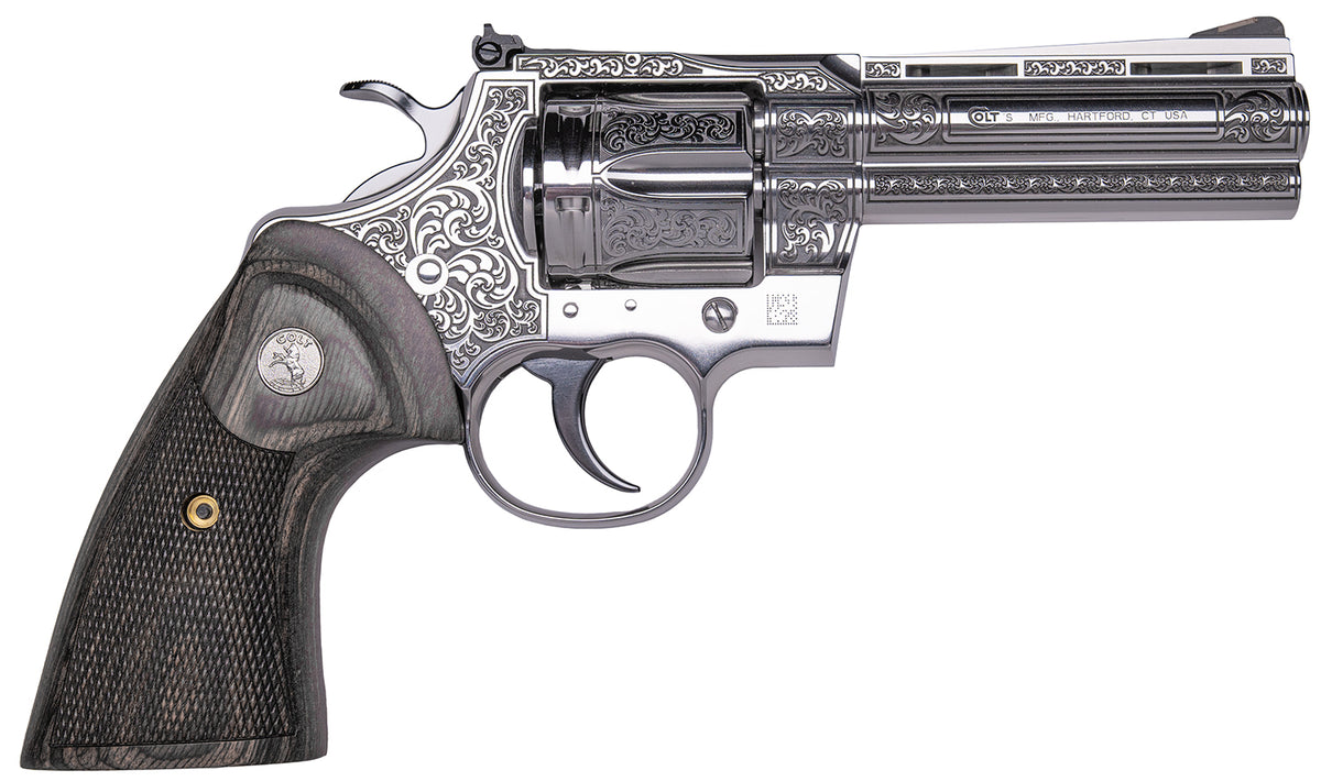 Cnc Firearms CNCPYNRES4 Colt Python Renaissance 357 Mag 6 Shot 4.25" Stainless Engraved Barrel, Cylinder & Frame, Walnut Grip