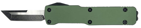 Templar Knife Premium LW Tanto 1.85" Out-The-Front Plain D2 Steel Blade 3.50" Green Anodized Handle California Legal