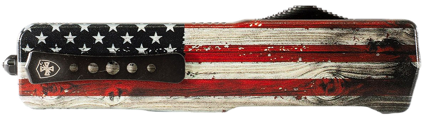 Templar Knife Premium Weighted Slim 3.16" Out-The-Front Drop Point Plain D2 Steel Blade US Flag Zinc Alloy Handle