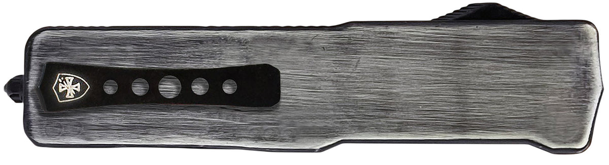 Templar Knife Premium Weighted Knight Slim 3.16" Out-The-Front Drop Point Plain D2 Blade Gunmetal Aluminum Handle