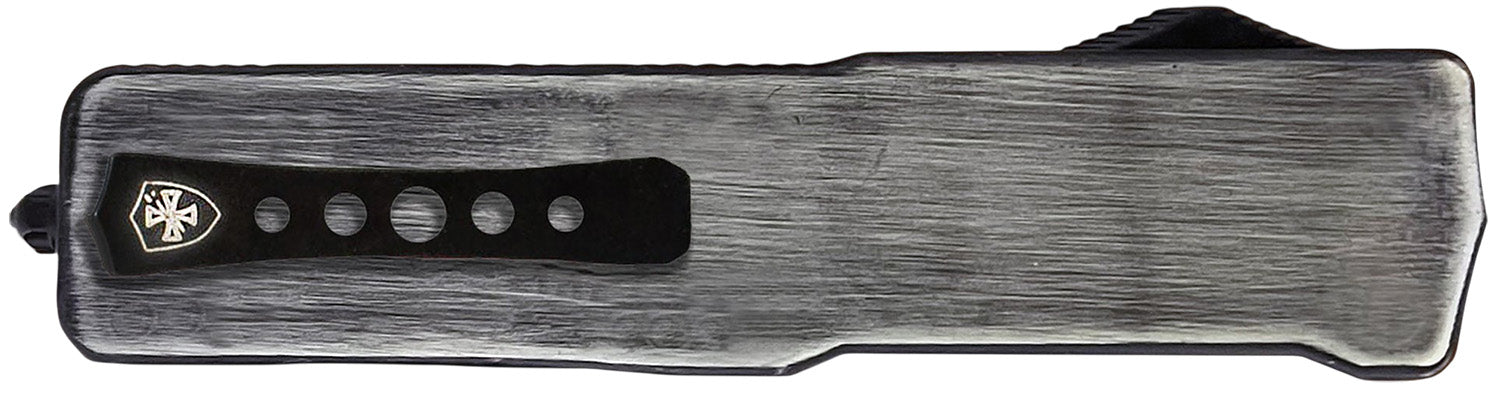 Templar Knife Premium Weighted Knight Slim 3.16" Out-The-Front Drop Point Plain D2 Blade Gunmetal Aluminum Handle