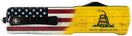 Templar Knife Premium LW Don't Tread On Me 3" Out-The-Front Drop Point D2 Blade 4.50" Yellow Flag Aluminum Handle