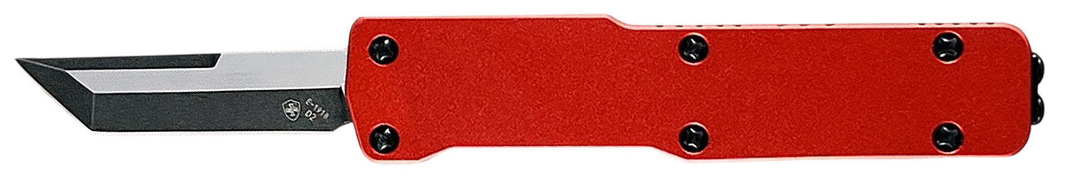 Templar Knife Premium Lightweight Micro OTF 1.85" Tanto Black Oxide D2 Blade, 3.50" Red Aluminum Handle CA Legal