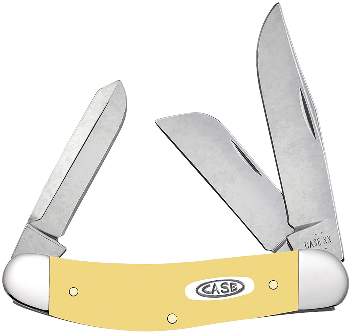 Case 30118 Sowbelly Pocket Knife, Clip/Sheepsfoot/Spey Tru-Sharp SS Blades, Smooth Yellow Handle