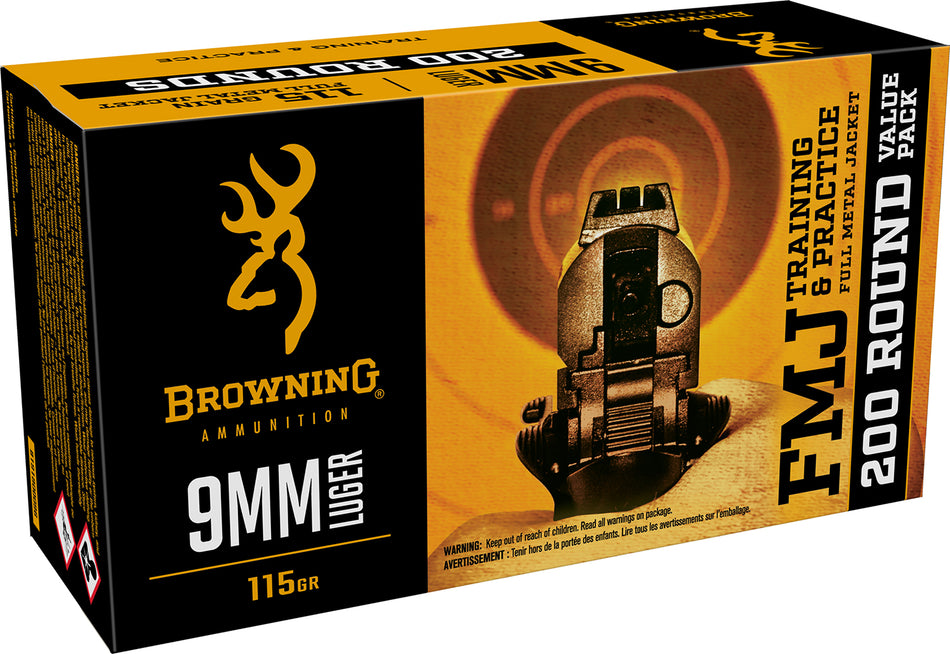 Browning 9mm Luger / Parabellum Training & Practice Value Pack 115 grain Full Metal Jacket ammunition