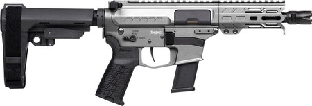 CMMG 45A150FTNG Banshee FE MkG 45 ACP 13+1 5" Black Nitride Threaded Barrel, M-LOK Handguard, Titanium Cerakote Aluminum Receiver w/Picatinny Rail, Black Polymer CMMG RipBrace, CMMG Zeroed Grip