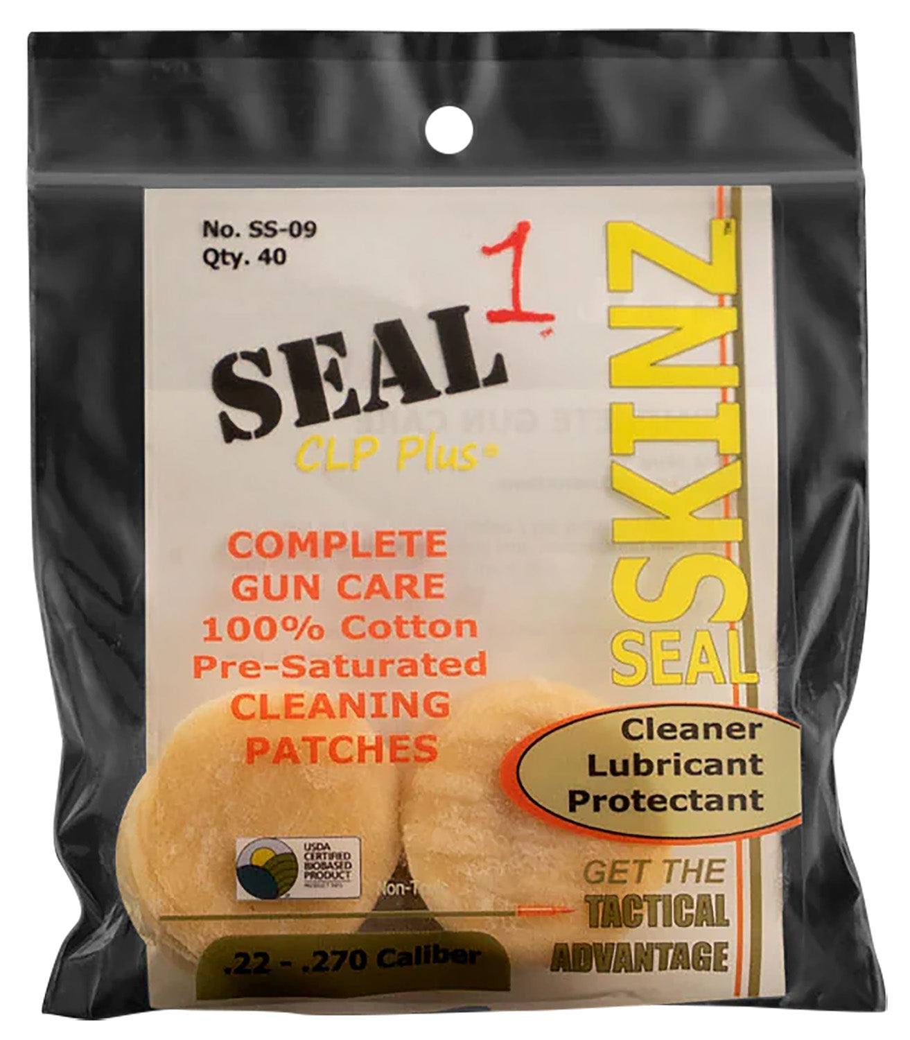 Seal 1 SS-09 Seal SKINZ 1.25" Cotton Gun Cleaning Patches 22-270 Cal