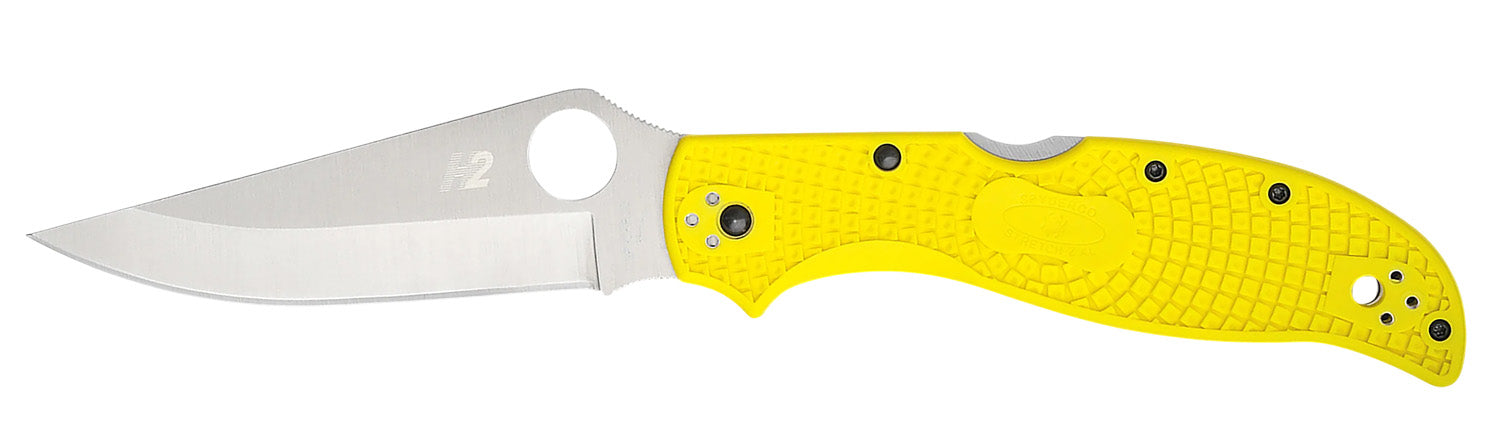 Spyderco C258PYL Stretch 2 XL 3.95" Folding Pocket Knife Plain Stonewashed H2 Steel Yellow Lightweight Handle