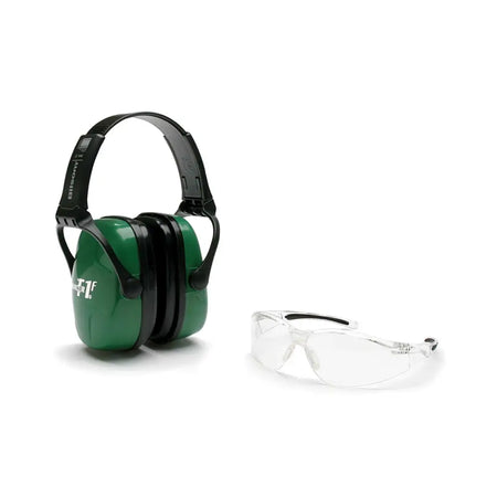 Howard Leight Shooting Range Combo Set: Green Earmuffs with Safety Glasses