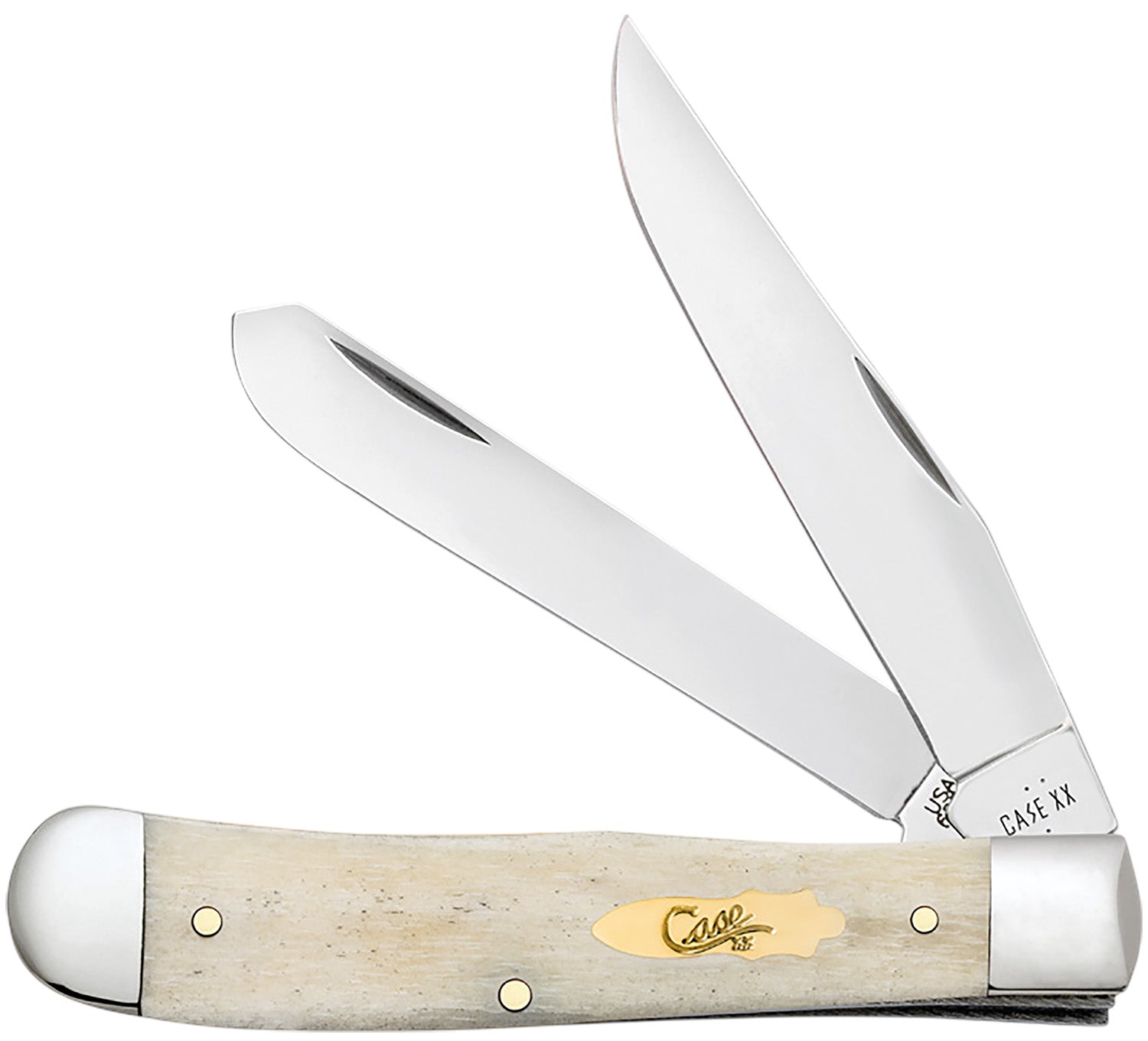 Case 11020 Trapper Folding Clip Point/Spey Plain Mirror Polished Stainless Blade Knife, Smooth Natural Bone Handle