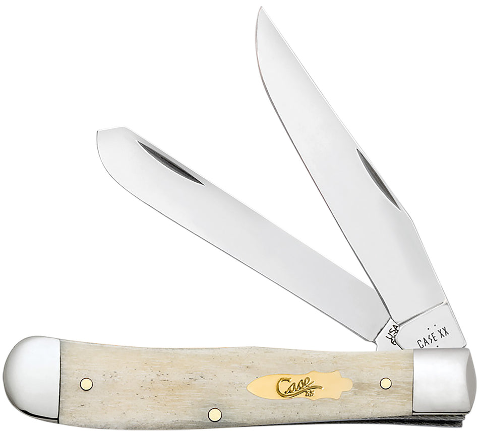 Case 11020 Trapper Folding Clip Point/Spey Plain Mirror Polished Stainless Blade Knife, Smooth Natural Bone Handle
