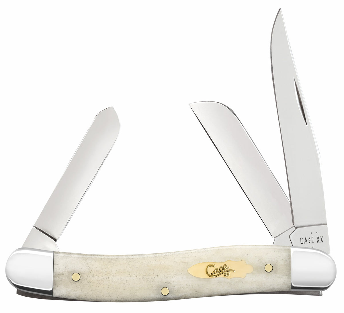 Case 11021 Stockman Medium Folding Clip Point/Pen/Sheepsfoot Plain Carbon Steel Knife, Natural Bone Handle