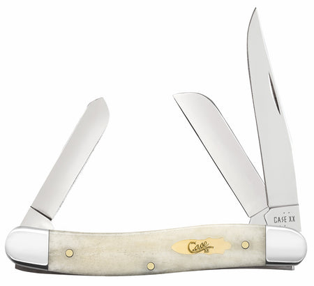 Case 11021 Stockman Medium Folding Clip Point/Pen/Sheepsfoot Plain Carbon Steel Knife, Natural Bone Handle