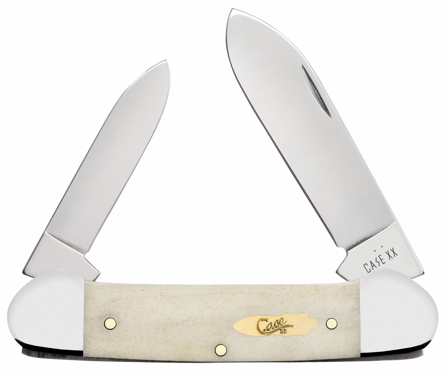 Case 11023 Canoe Folding Pen/Spear Plain Stainless Steel Knife, Natural Bone Handle